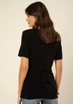 Camiseta Morena Rosa Solta Decote Careca Manga Curta Padrão Preto