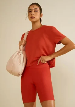 Camiseta Morena Rosa Solta Decote Careca Manga Curta Padrão Laranja