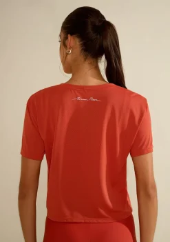 Camiseta Morena Rosa Solta Decote Careca Manga Curta Padrão Laranja