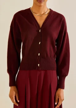 Cardigan Morena Rosa Tricot Com Botões Bordo