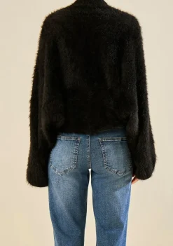 Casaco Morena Rosa Solto Manga Longa Cropped Preto