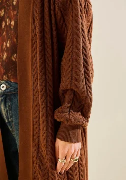Casaco Morena Rosa Solto Manga Longa Alongado Marrom