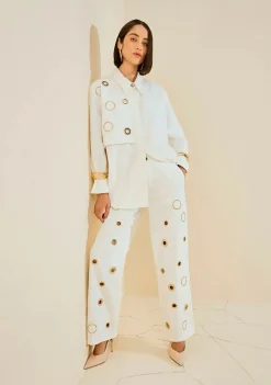 Conjunto Morena Rosa Camisa Manga Longa Calça Wide Cintura Média Off White