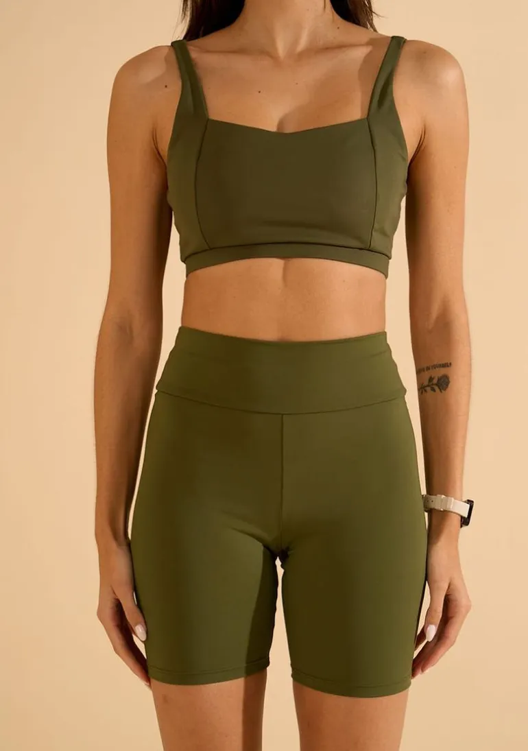 Conjunto Morena Rosa Top Com Alça Bermuda Ciclista Cintura Média Verde