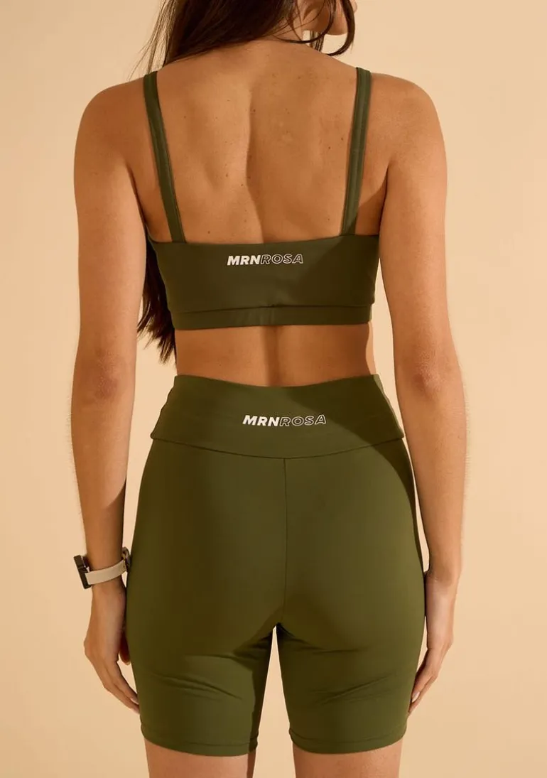 Conjunto Morena Rosa Top Com Alça Bermuda Ciclista Cintura Média Verde