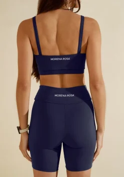 Conjunto Morena Rosa Top Com Alça Bermuda Ciclista Cintura Média Azul Escuro
