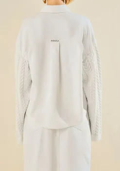 Jaqueta Morena Rosa Solta Manga Longa Padrão Off White