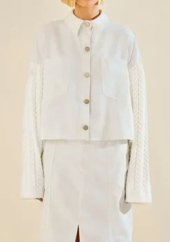 Jaqueta Morena Rosa Solta Manga Longa Padrão Off White