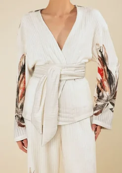 Kimono Morena Rosa Solto Manga Longa Alongado Off White