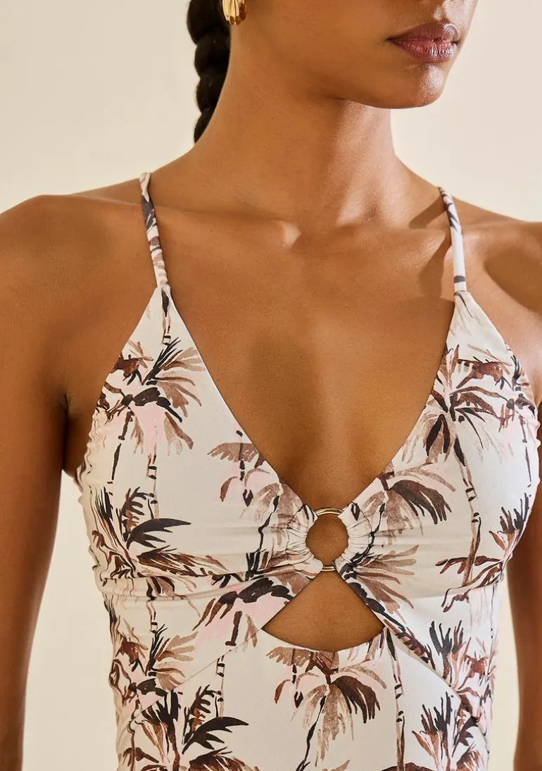 Maio Decote V Tropicalia Marrom/rosa