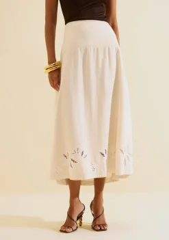 Saia Longa Evasê Florada Off White