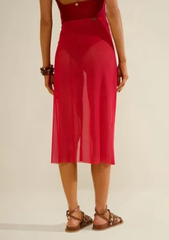 Saia Morena Rosa Grazi Reta Média Midi Vermelho
