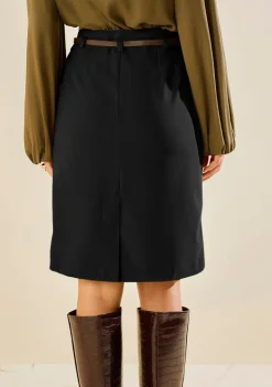 Saia Morena Rosa Lápis Alta Midi Preto