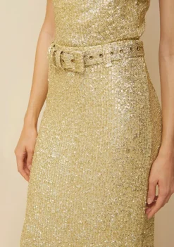 Saia Morena Rosa Midi Reta Com Cinto Dourado