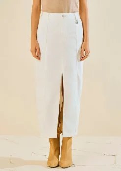 Saia Morena Rosa Reta Alta Midi Off White