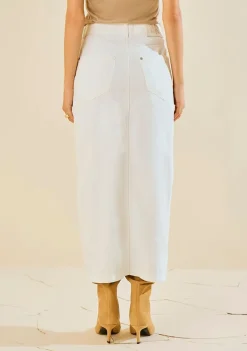 Saia Morena Rosa Reta Alta Midi Off White