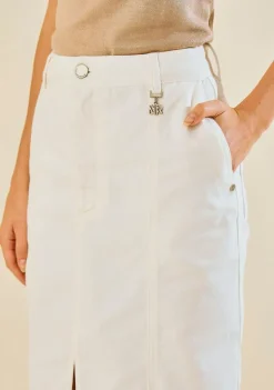 Saia Morena Rosa Reta Alta Midi Off White