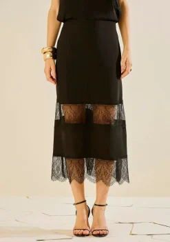 Saia Morena Rosa Reta Alta Midi Preto