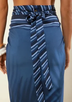 Saia Morena Rosa Reta Média Midi Azul