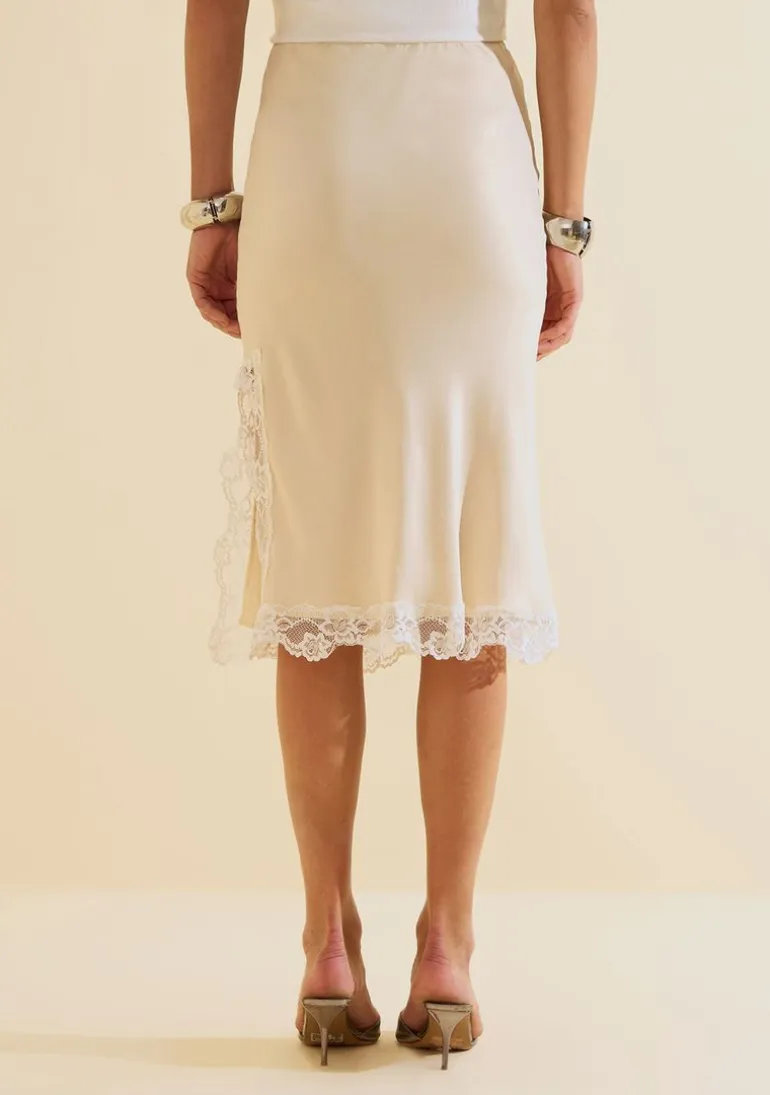 Saia Morena Rosa Reta Média Midi Off White