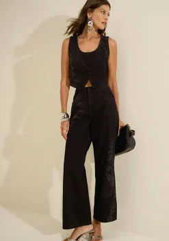 Top Jeans Colete Safra Preto