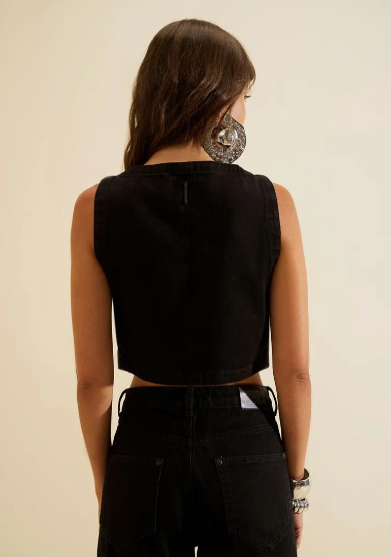 Top Jeans Colete Safra Preto