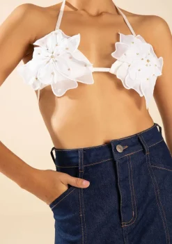 Top Morena Rosa Decote V Alça Fina Off White
