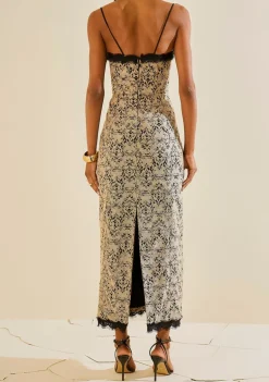 Vestido Ajustado Decote Costas Com Alca Midi Bege