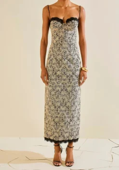Vestido Ajustado Decote Costas Com Alca Midi Bege