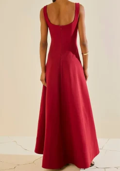 Vestido Ajustado Decote Reto Com Alca Longo Vermelho
