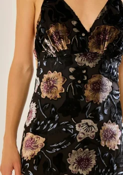 Vestido Ajustado Decote V Com Alca Longo Preto