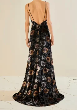 Vestido Ajustado Decote V Com Alca Longo Preto
