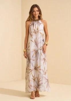 Vestido Gola Alta Flora Azul