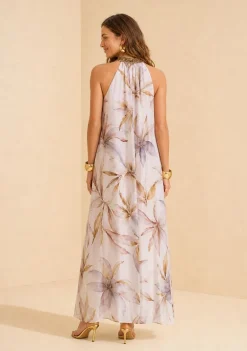 Vestido Gola Alta Flora Azul