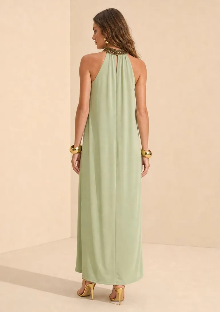 Vestido Gola Alta Flora Verde