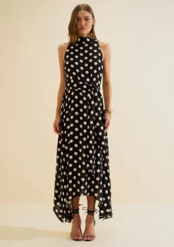 Vestido Gola Alta Midi Sonata Preto/branco