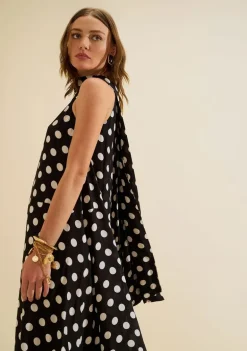 Vestido Gola Alta Midi Sonata Preto/branco