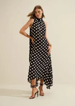 Vestido Gola Alta Midi Sonata Preto/branco