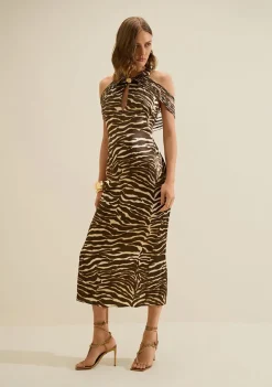 Vestido Gola Alta Miragem Bege