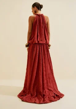 Vestido Gola Alta Terrena Vermelho