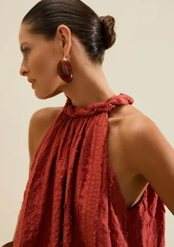 Vestido Gola Alta Terrena Vermelho