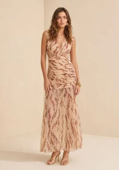 Vestido Longo Ajustado Miragem Bege