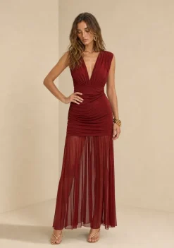 Vestido Longo Ajustado Miragem Bordo