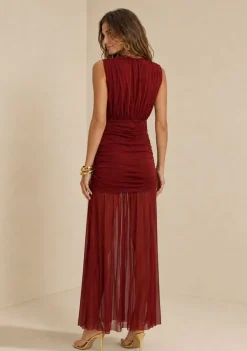 Vestido Longo Ajustado Miragem Bordo