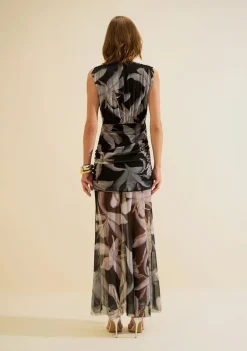 Vestido Longo Ajustado Miragem Preto/branco