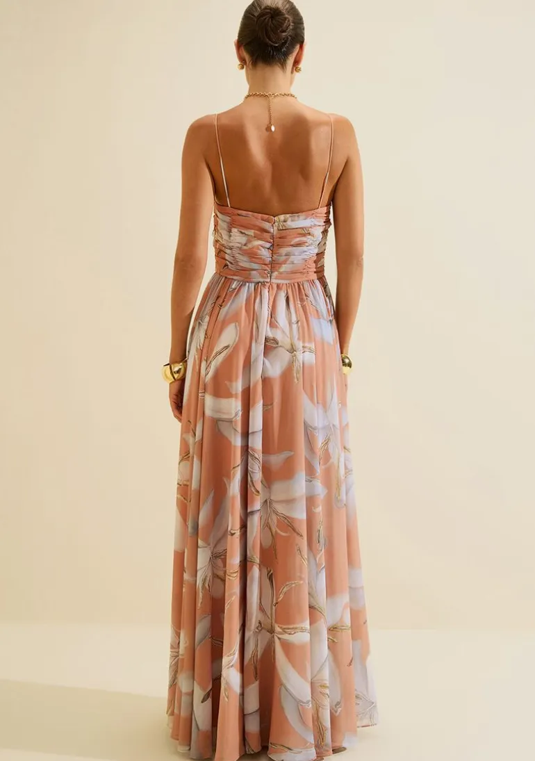 Vestido Longo Alças Aurora Laranja