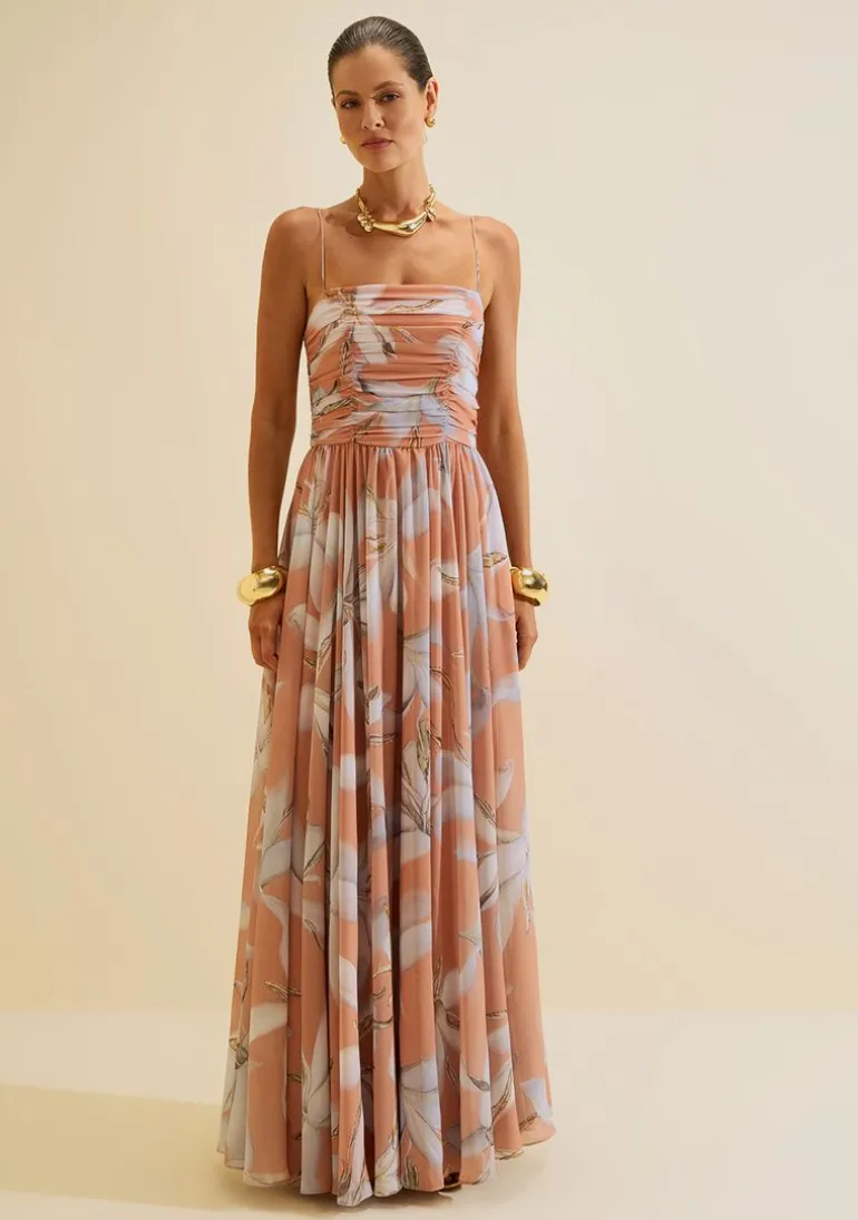 Vestido Longo Alças Aurora Laranja