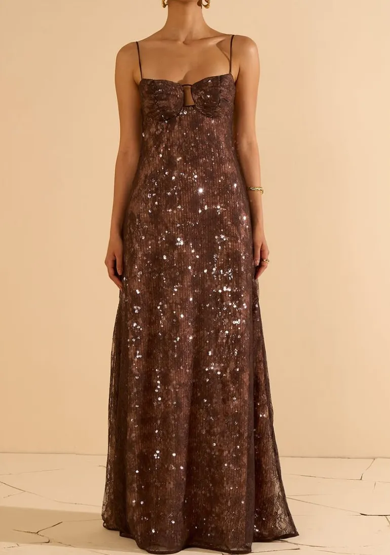 Vestido Longo Aragonita Marrom