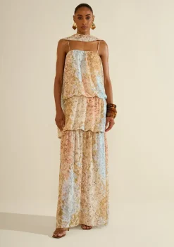 Vestido Longo Balonê Florescer Azul
