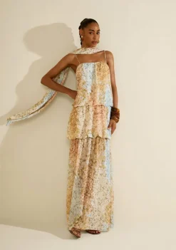Vestido Longo Balonê Florescer Azul